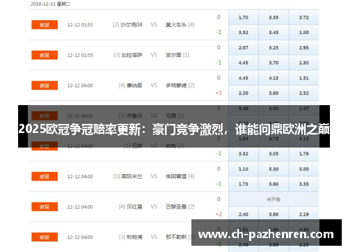 2025欧冠争冠赔率更新：豪门竞争激烈，谁能问鼎欧洲之巅